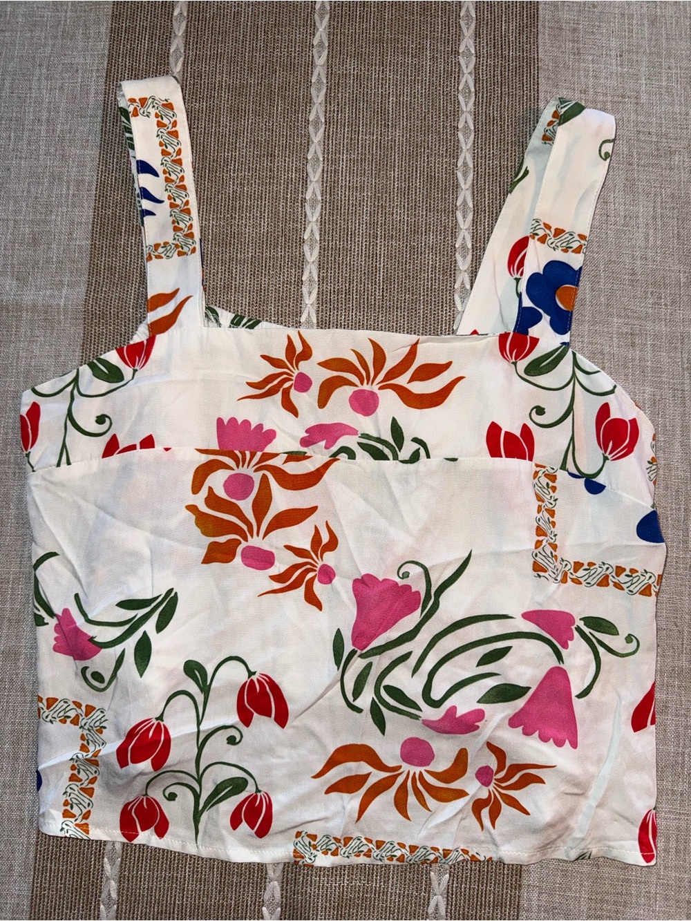 Frenchi White Floral Square-Neck Tank with Multicolor Blooms